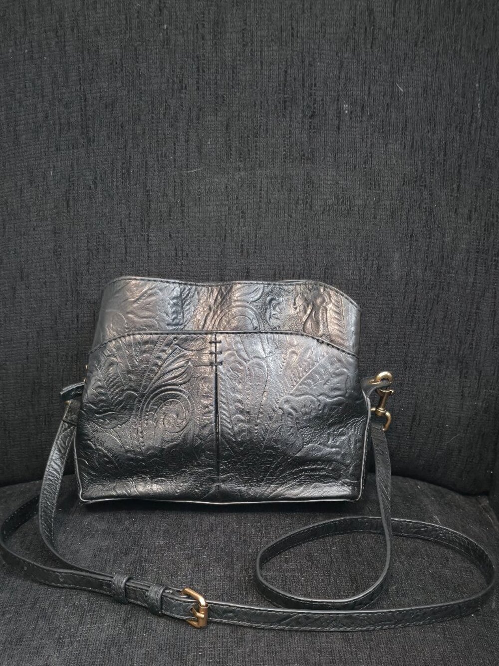 American Leather Co Tulip Black Leather Triple Entry Crossbody Bag